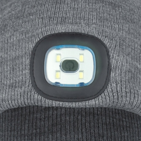 CZAPKA ZIMOWA OCIEPLANA ZIMOWA SZARA MĘSKA DAMSKA Z LATARKĄ LED