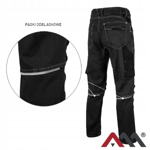 Spodnie ROBOCZE DO PASA JEANS STRETCH BLACK Elastyczne SLIM MONTERSKIE r.L